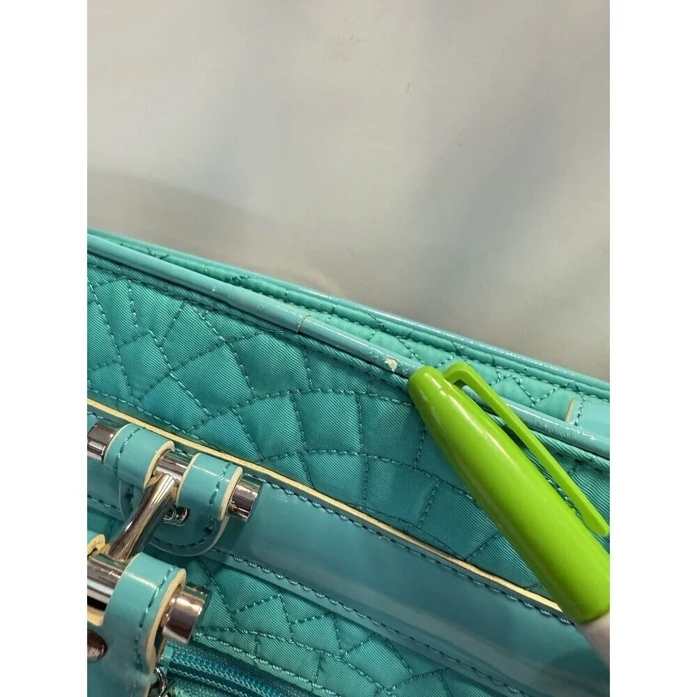 Vera Bradley Vera Tote Forever Green Teal Checkered Quilted Laptop Bistro Large